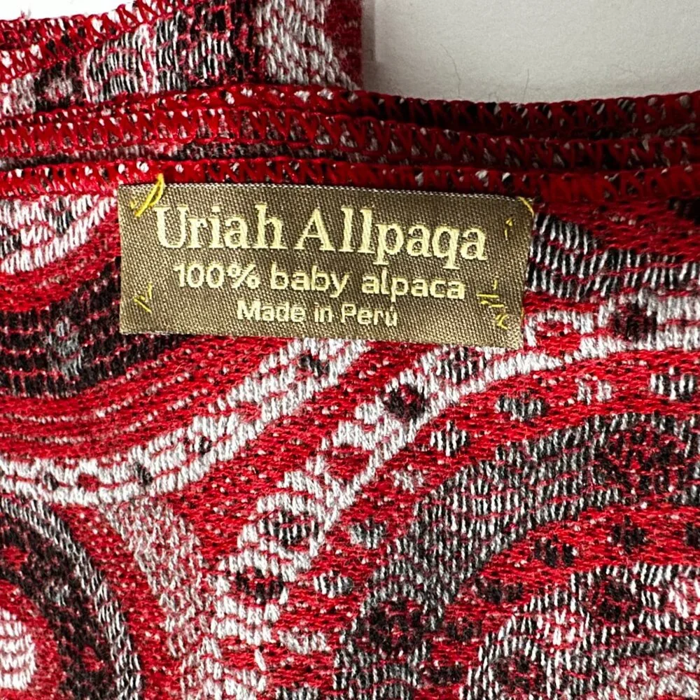 Luxury Uriah Baby Alpaca Wrap Shawl | Rich Red Pattern | Made in Peru - Picture 10 of 16